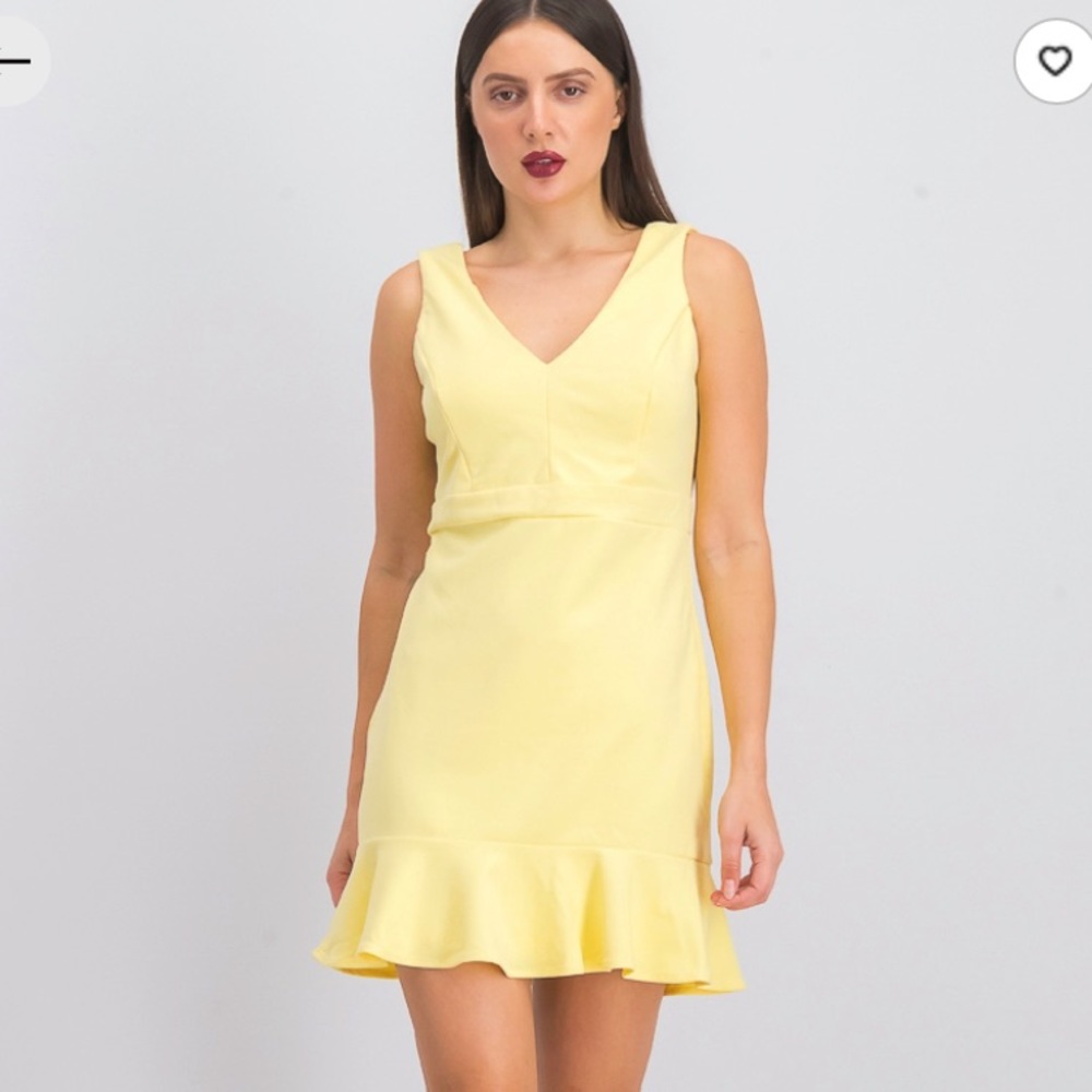AQUA Yellow Flounce Ruffle Dress Peplum